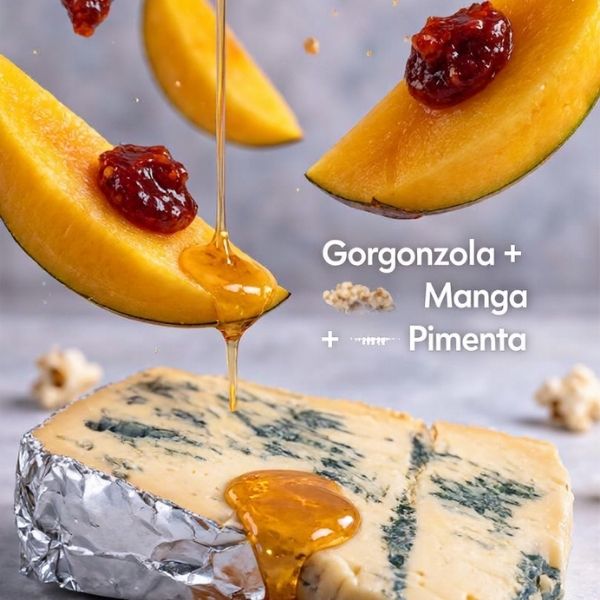 Gorgonzola com manga e pimenta — harmonização da Aline